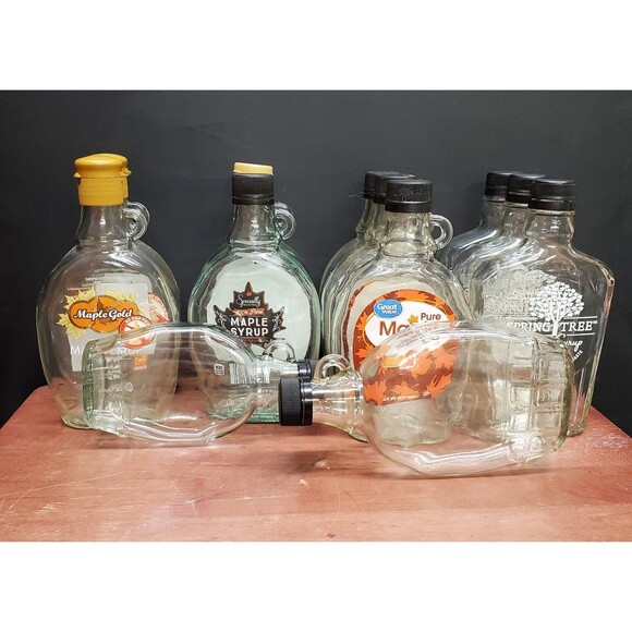 Lot Of 12 Clean Empty Maple Syrup Bottles Clear Glass - Picture 1 of 6
